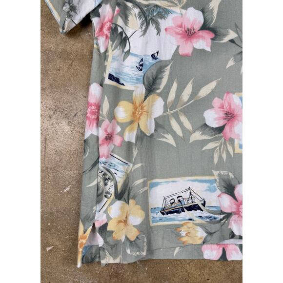 Havana Jack’s Café Hawaiian Shirt Women’s XL Green Floral‎ Boats Tropical - Picture 5 of 8